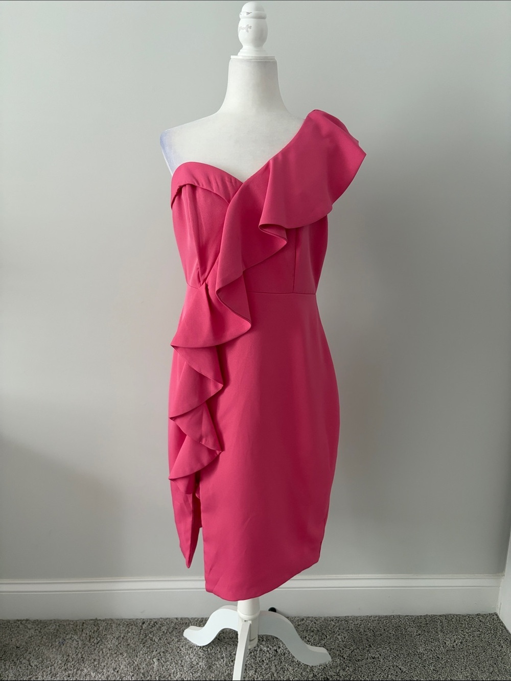 Fab’rik One-Shoulder Pink Ruffle Cocktail Dress